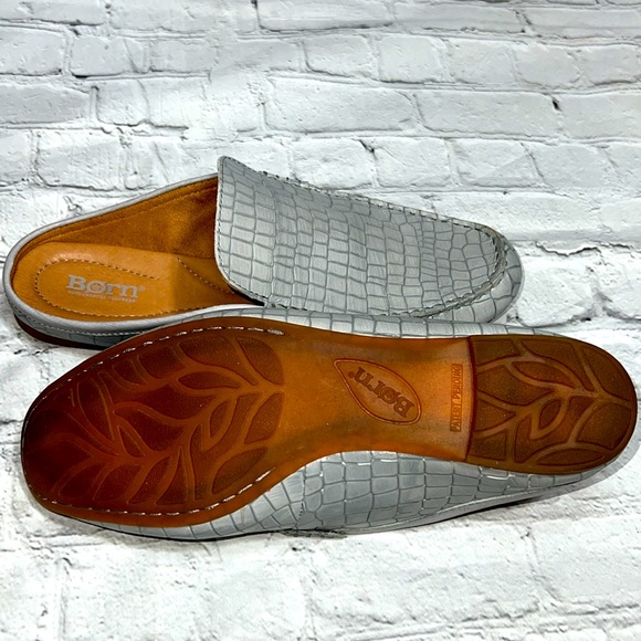 Born Capricorn Mules Croc Embossed Leather Slip-on Loafers - Gray/Grey - Size 10 - Picture 10 of 14